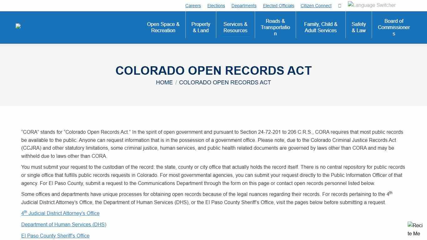 Colorado Open Records Act - El Paso County Colorado