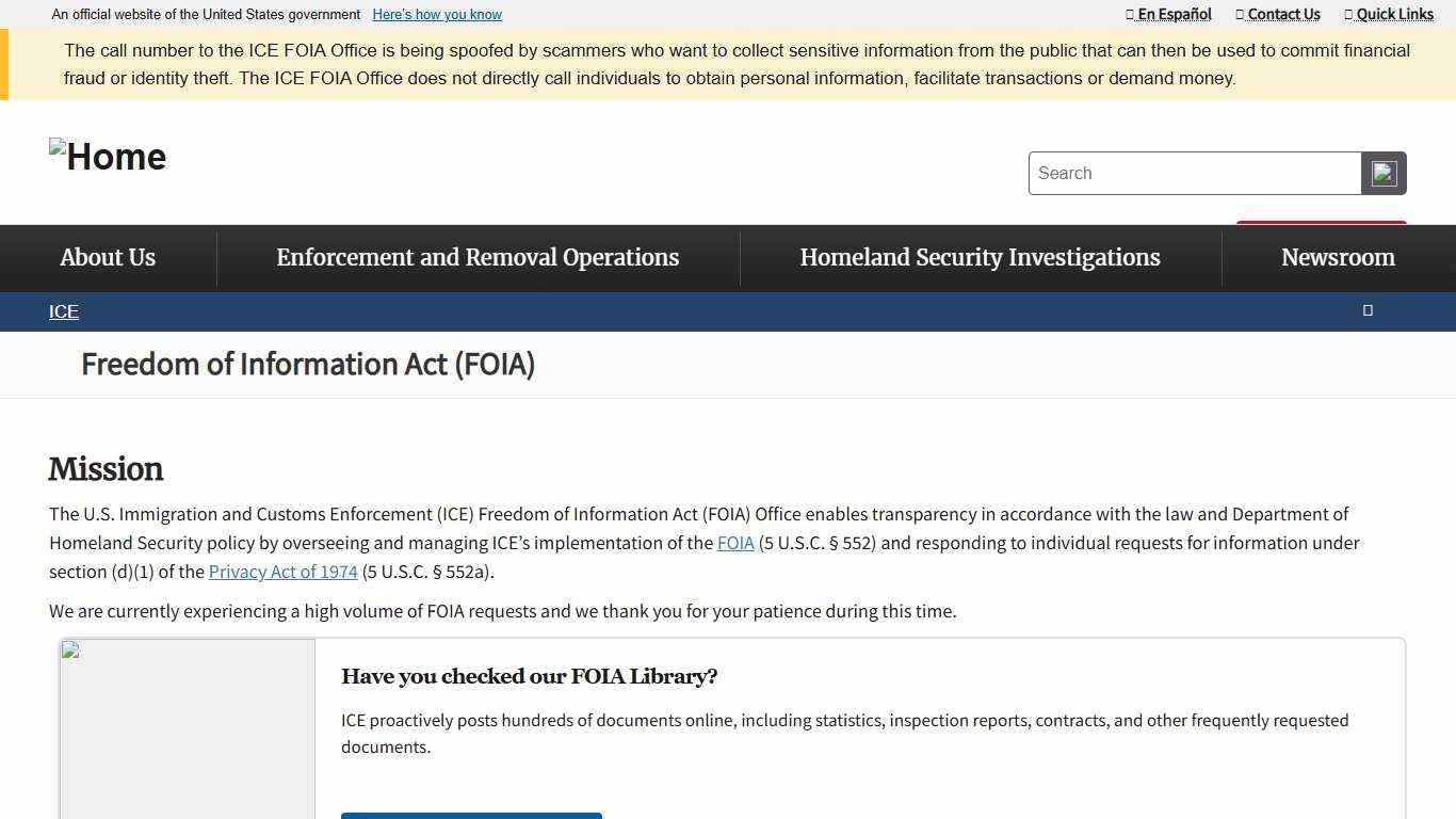 Freedom of Information Act (FOIA) ICE