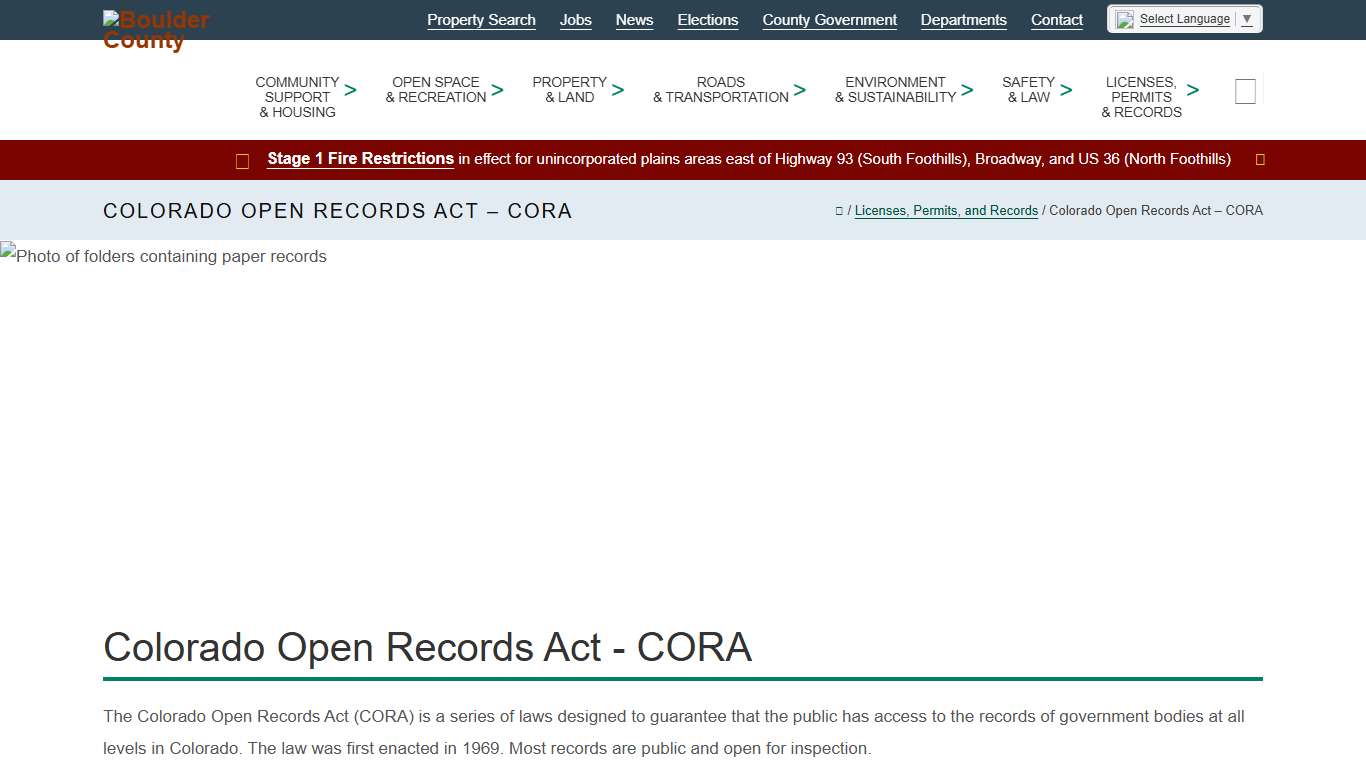Colorado Open Records Act - CORA - Boulder County